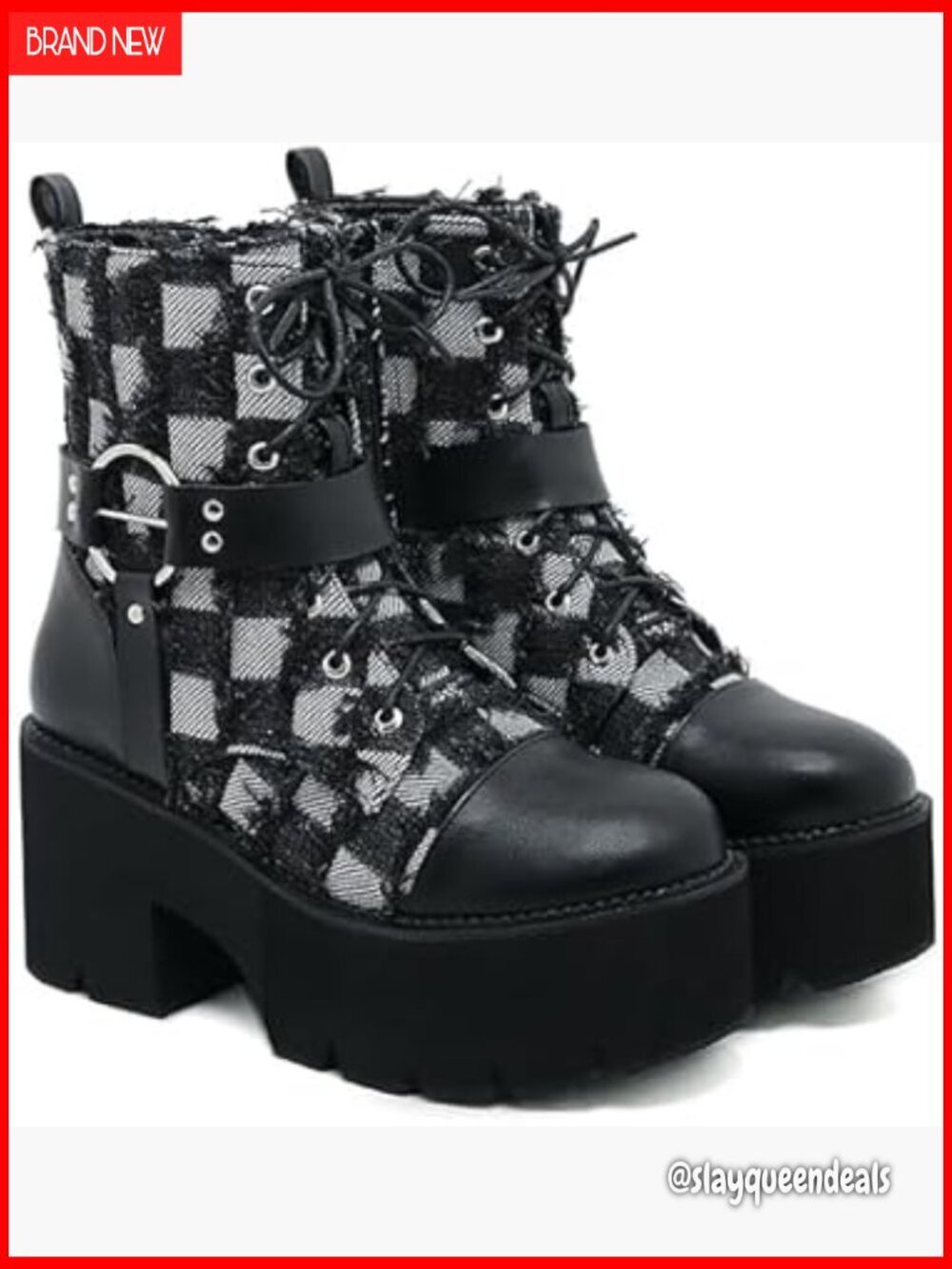 Women's Chunky Heel Ankle Boots Platform Combat Boots Side Zipper Lace Up